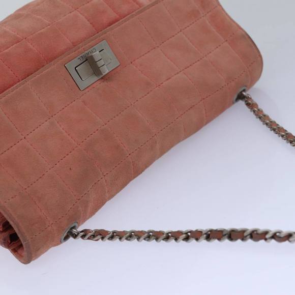 CHANEL Choco Bar Chain Hand Bag Suede Orange CC Auth bs16570 - Picture 6 of 16